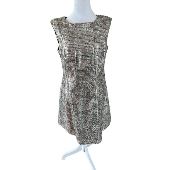 Tahari Pink/silver Metalic Tweed Sleeveless Fit And Flare Dress‎ Sz 10P - Picture 1 of 6